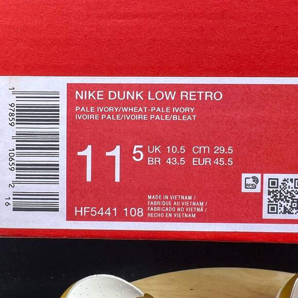 Men's Nike Dunk Low Retro Pale Ivory/Wheat-Pale Ivory (HF5441 108) Size 11.5 - Picture 10 of 10